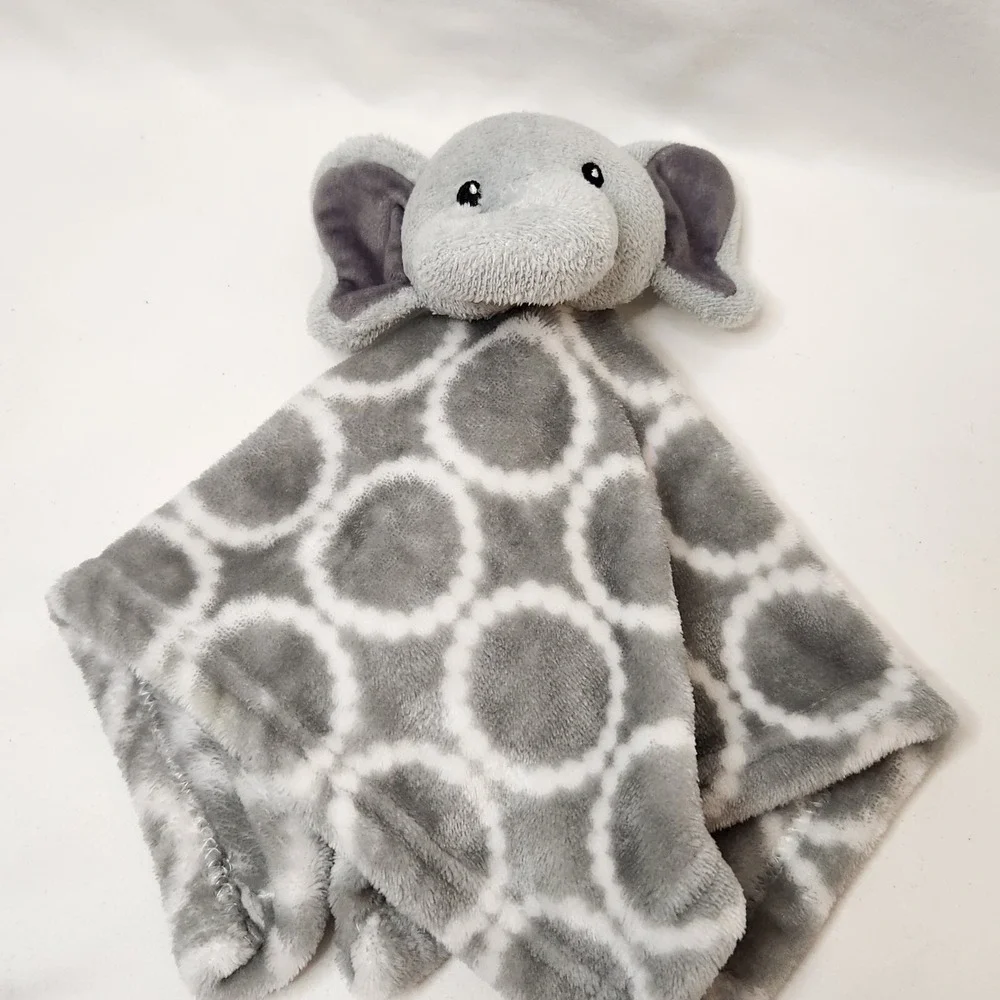 HB Hudson Baby Elephant Lovey Security Blanket Gray White Circle  12.5